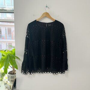 A.Z.I. Black Eyelet Overlay Blouse Size Large